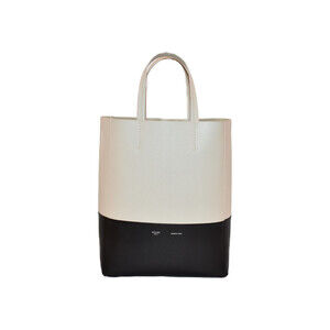 CELINE Vertical Cabas Black White Leather Tote Bag Handbag Shoulder